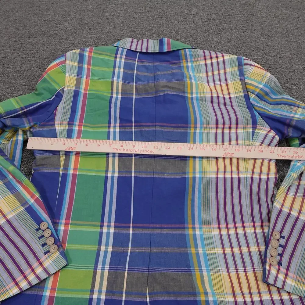 Polo By Ralph Lauren Blazer Mens Medium Multicolor Plaid Linen Sport Coat